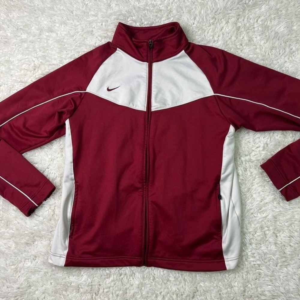 Nike Team Dri-Fit Athletic Track Jacket Full Zip Burgundy White Sport Training L